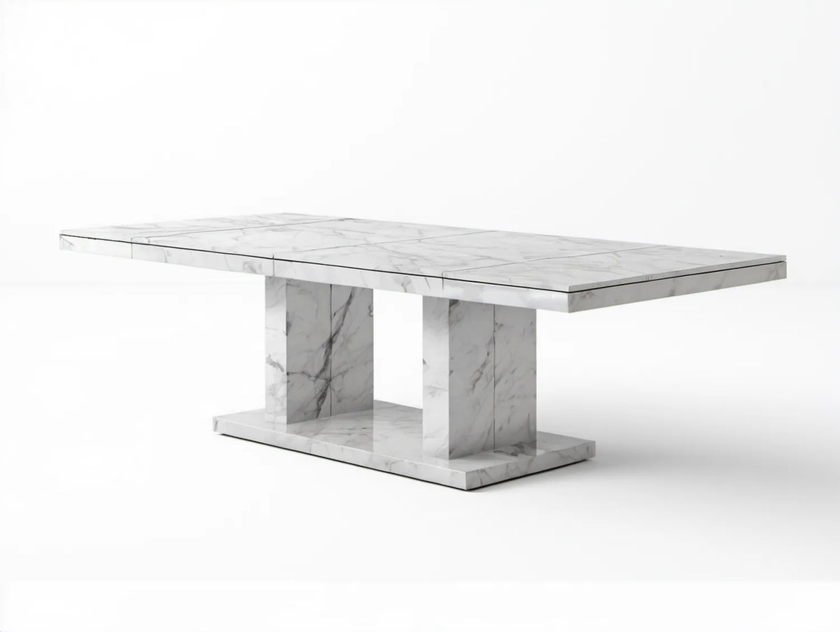 Rozsuwany stół jadalniany z MDF w dekorze białego marmuru, 160–200 × 90 × 76 cm