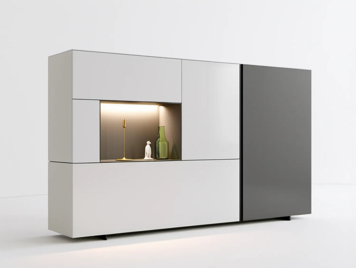 Komoda do salonu biała i grafitowa z oświetleniem LED, 160 x 40 x 120 cm