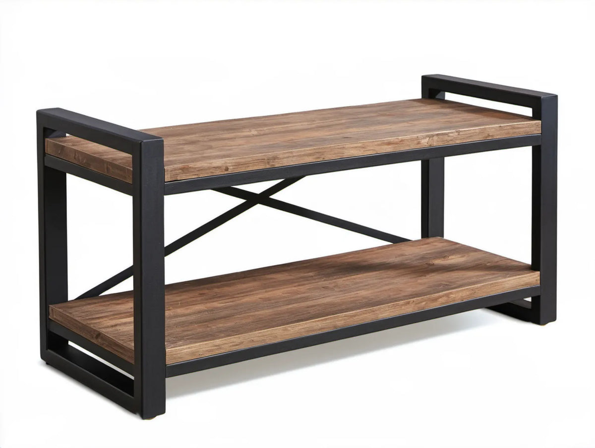 Dwupoziomowy regał brązowo-czarny MDF i stal 100 x 35 x 80 cm