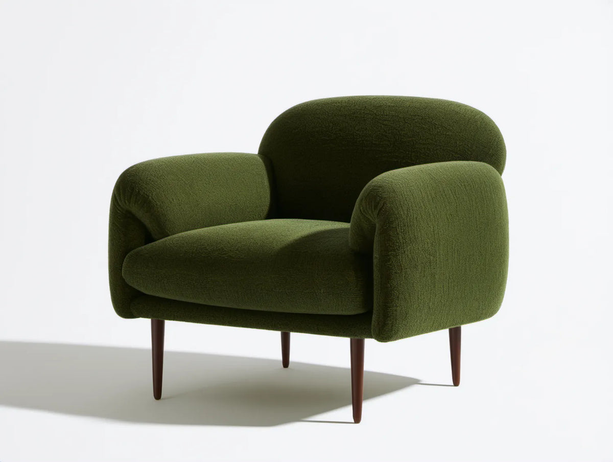 Zielony fotel wypoczynkowy bouclé 78 x 82 x 84 cm z ciemnobrązowymi nogami