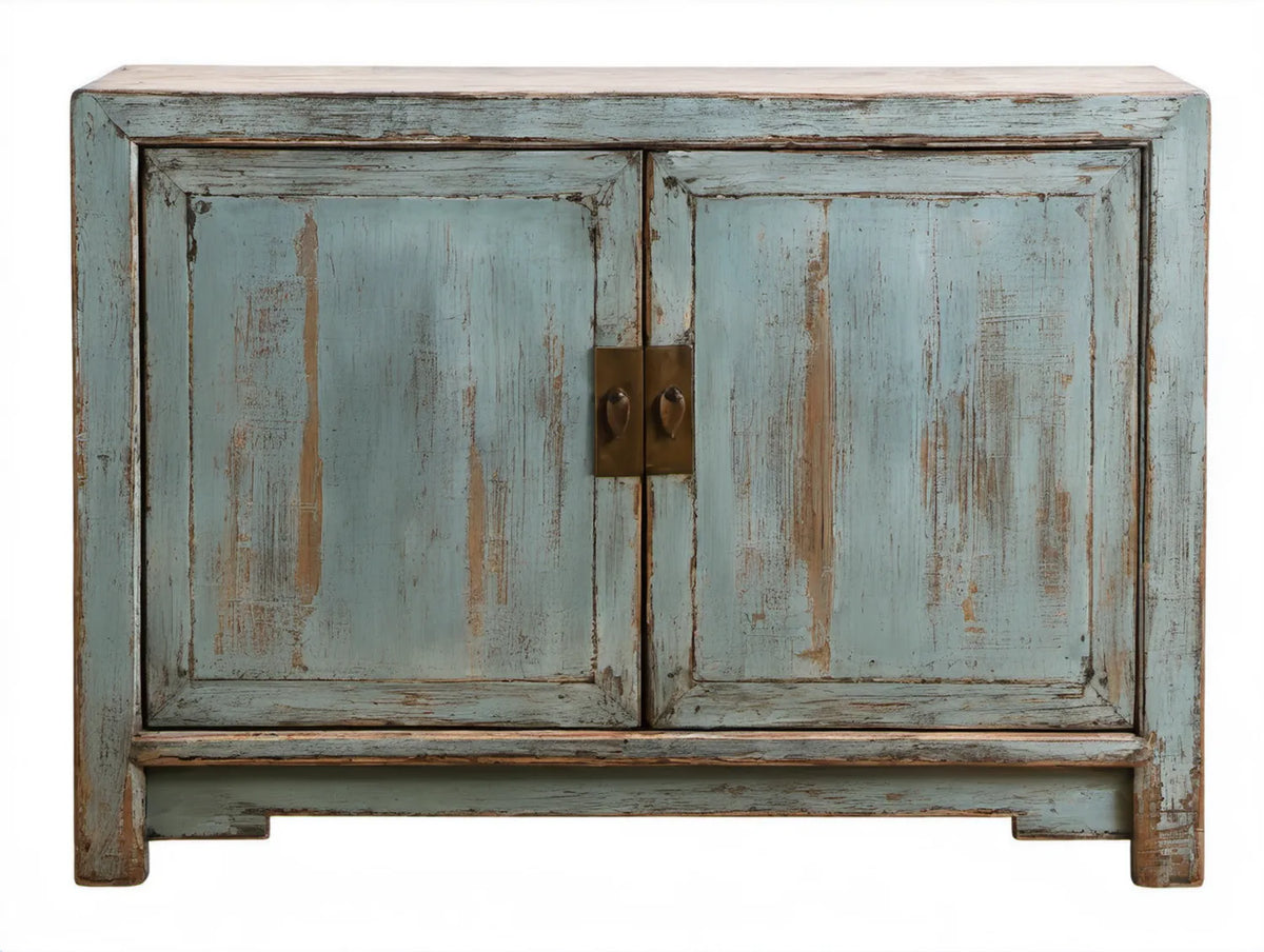 Kredens z litego drewna mango, turkusowo-brązowy, 90 x 40 x 85 cm