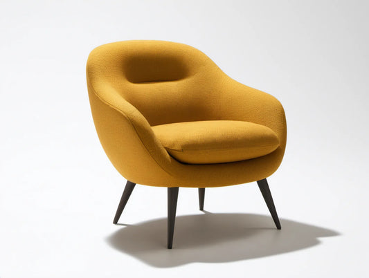 Musztardowy fotel tapicerowany bouclé 76 × 75 × 78 cm z czarnymi nogami