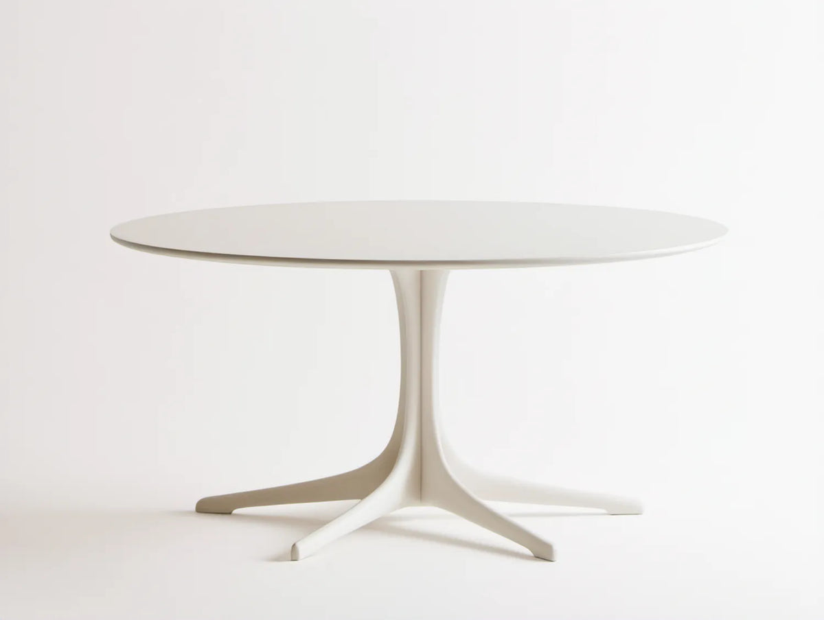Biały okrągły stół do jadalni z blatem MDF i stalową podstawą, Ø 120 cm, wys. 74 cm