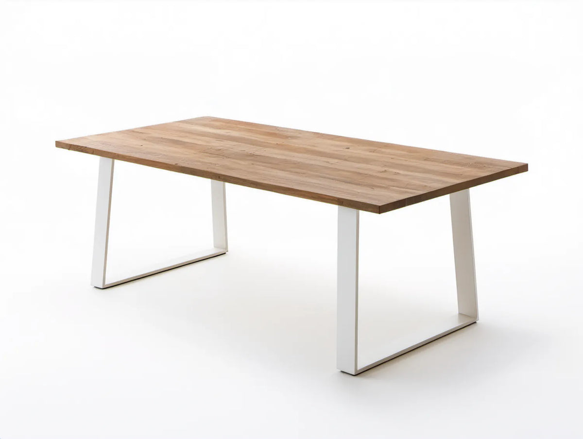 Prostokątny stół z litego dębu naturalnego i białej stali 180 x 90 x 75 cm