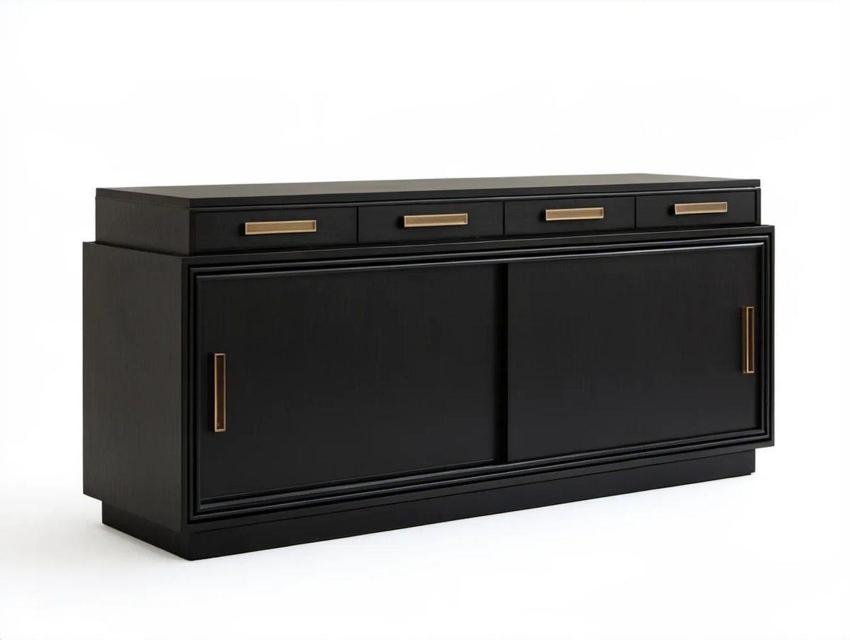 Czarna komoda MDF ze złotymi uchwytami 180 x 45 x 85 cm