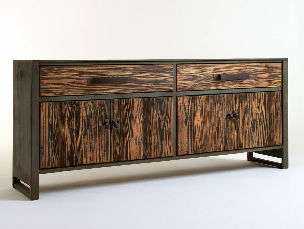 Kredens industrialny z litego drewna brązowo-czarny 160 x 45 x 85 cm